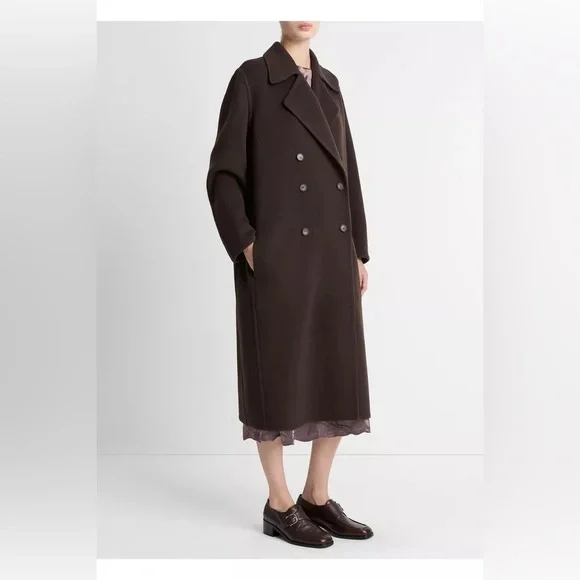 new Vince Wool-Blend Double-Breasted Long Coat deep espresso - Picture 4 of 10